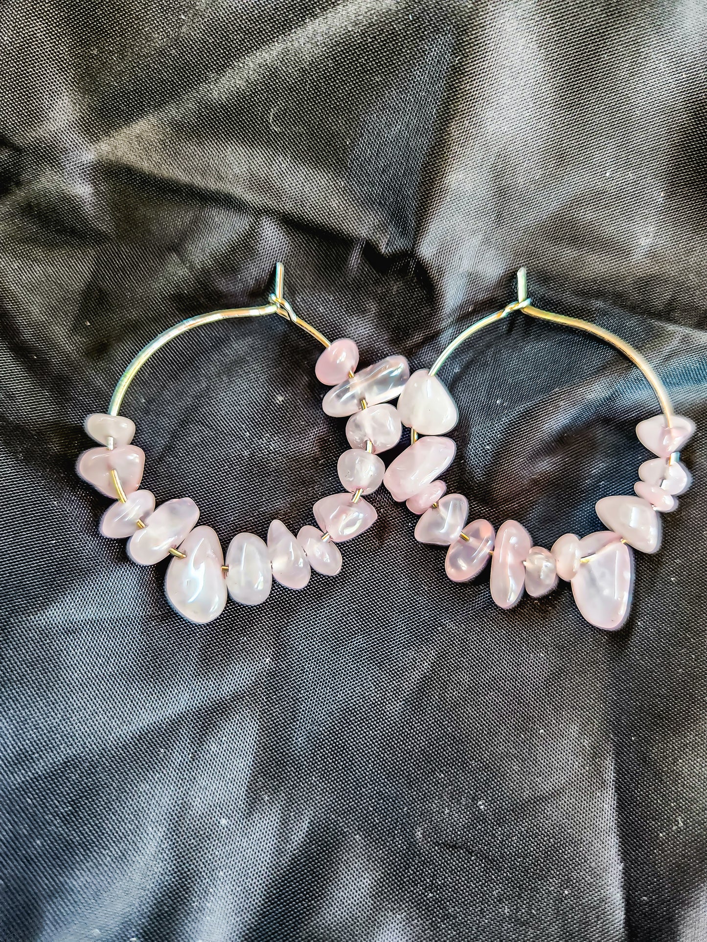 Rose Quartz & Silver Hoop Earrings