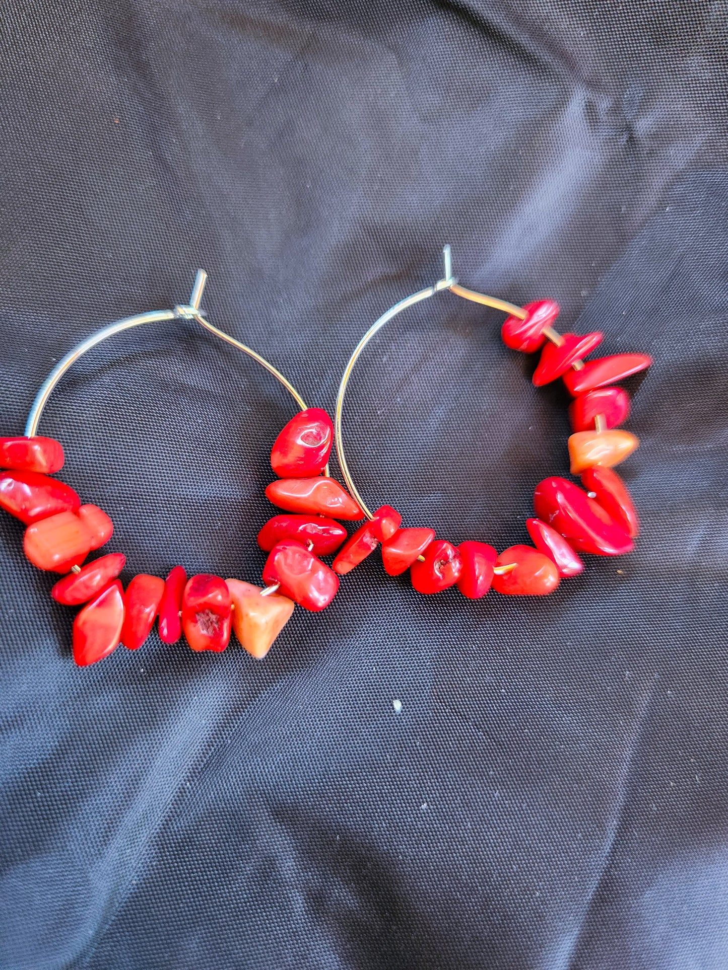 Red Carnelian & Silver Hoop Earrings