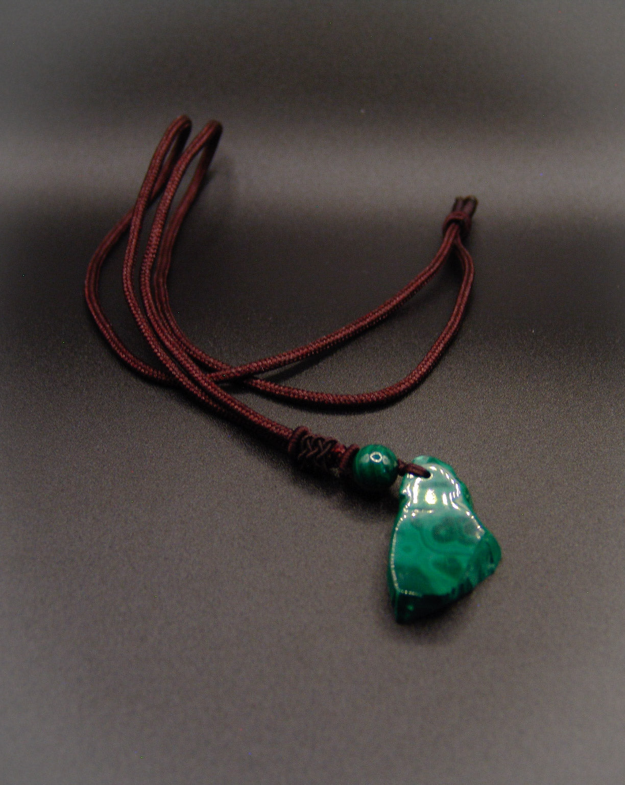 Corded Free Form Malachite Pendant