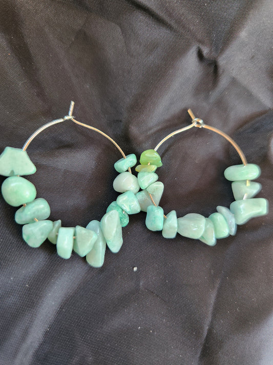 Green Aventurine & Silver Hoop Earrings