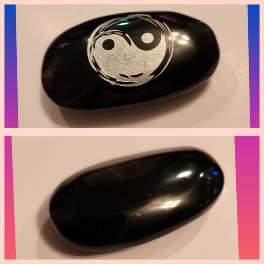 Black Obsidian Ying Yang Palm Stone