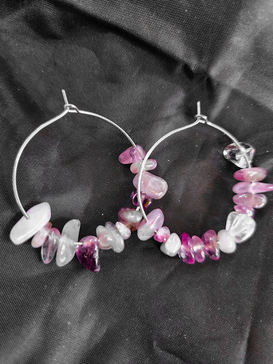 Amethyst & Silver Hoop Earrings