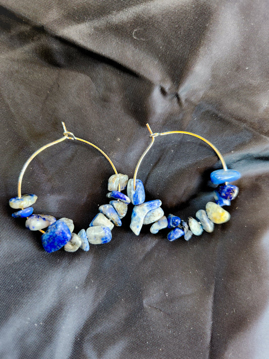 Blue Sodalite & Silver Hoop Earrings