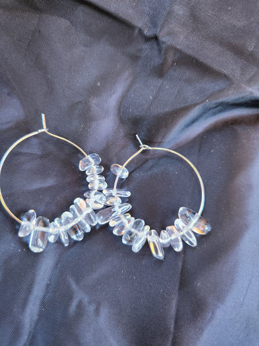 Clear Quartz & Silver Hoops