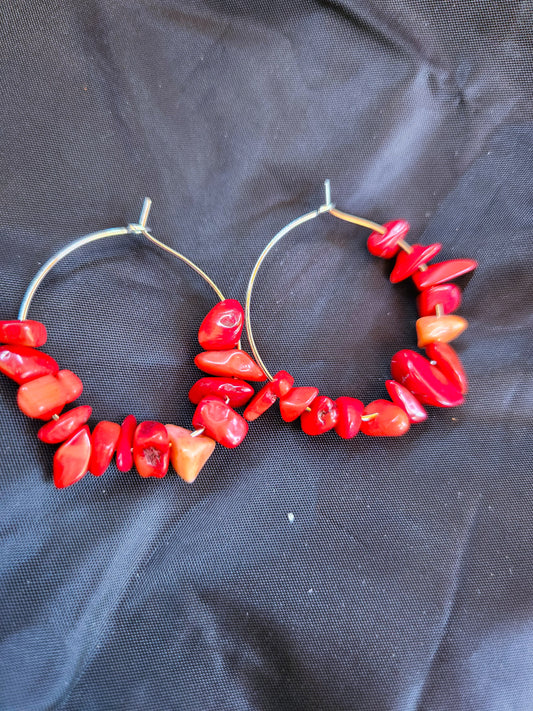 Red Carnelian & Silver Hoop Earrings