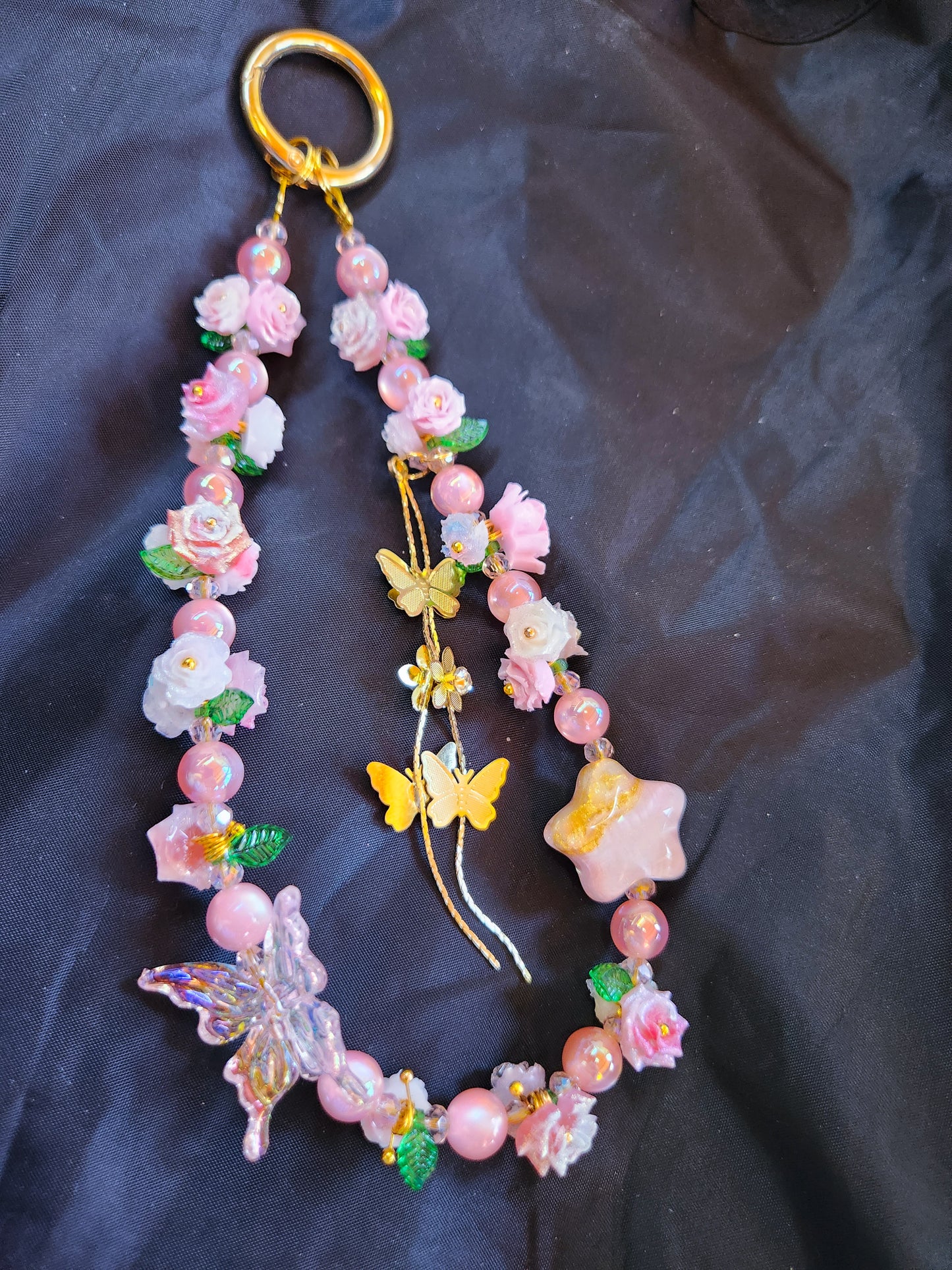 Pink Roses & Butterflies Charm