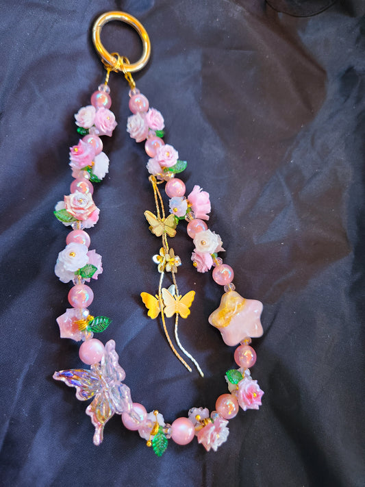 Pink Roses & Butterflies Charm