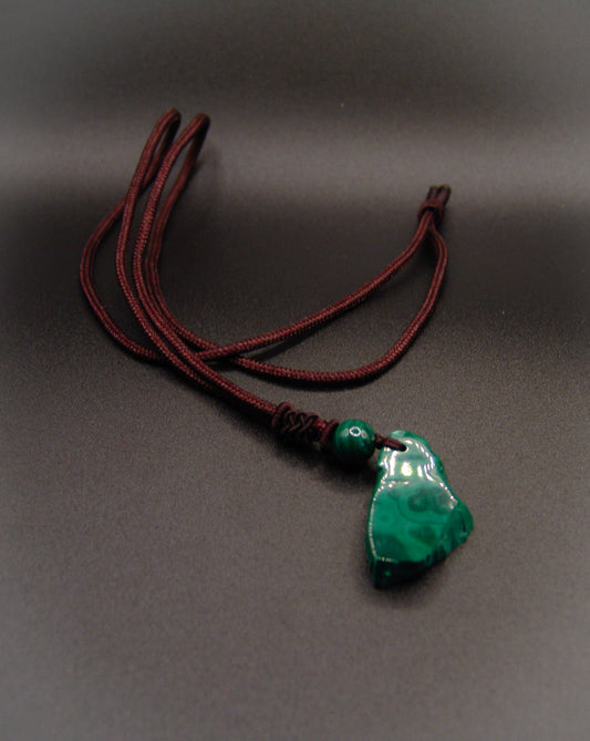 Corded Free Form Malachite Pendant