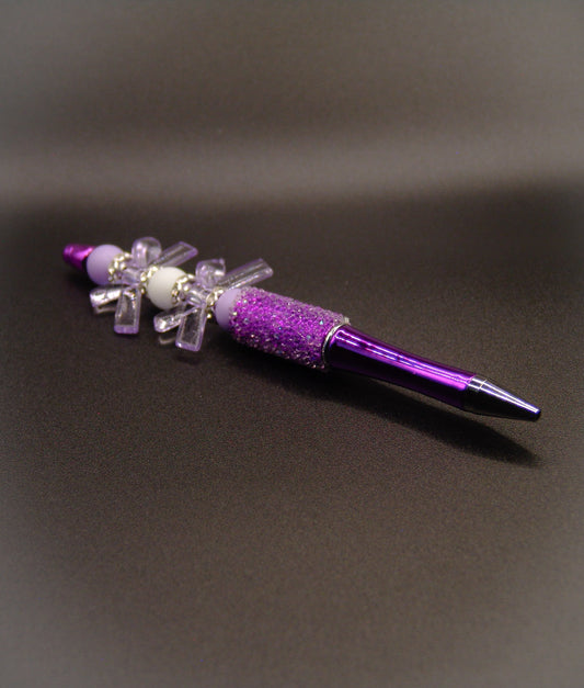 Purple Ribbons & Sparkle Beaded Pen