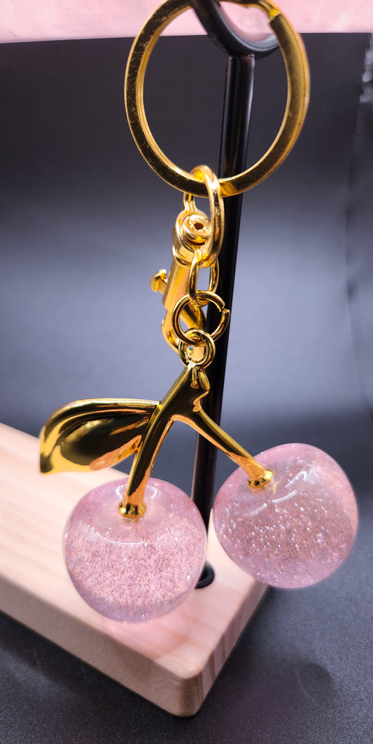 Pink Cherry & Gold Bag Charm