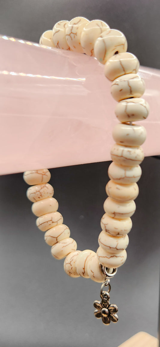 Creamy White Jade & Silver Charm Bracelet
