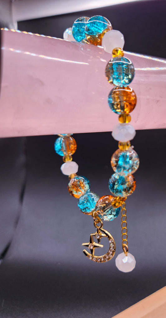 Glass & Crystal Gold Charm Bracelet